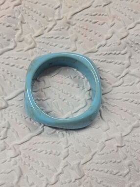 Light Blue Acrylic Gold Marbled Square-Edge Bangle Bracelet